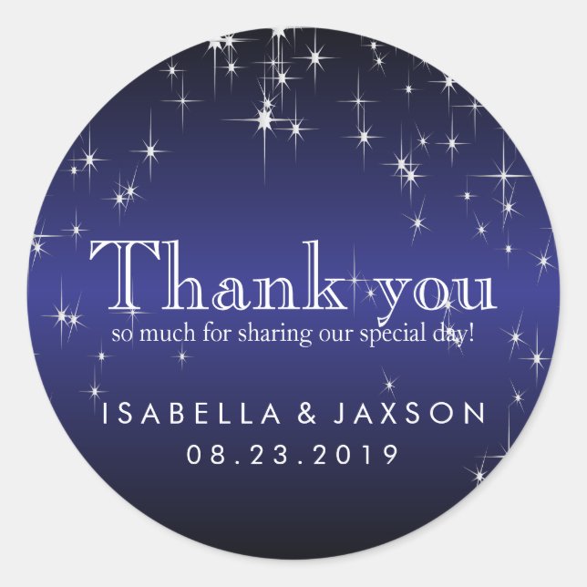 Pegatina Redonda Estrellas en azul oscuro metálico (Anverso)