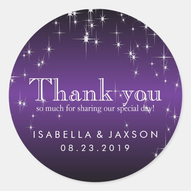 Pegatina Redonda Estrellas en morado metálico (Anverso)