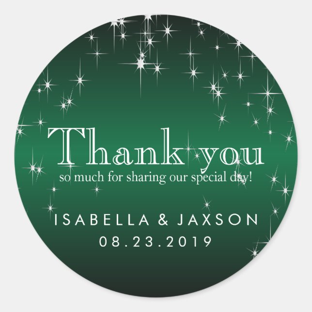 Pegatina Redonda Estrellas en verde oscuro metálico (Anverso)