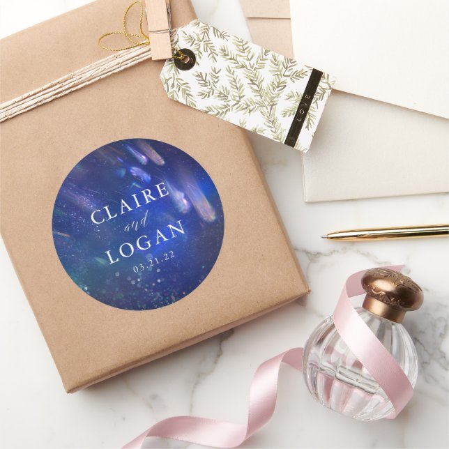 Pegatina Redonda Estrellas Fugaces Boda Galáctica Celestial (Regalar)