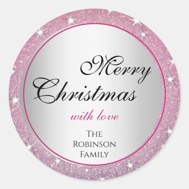 Pegatina Redonda Estrellas glamorosas Gradiente Rosa Efecto Purpuri (Anverso)