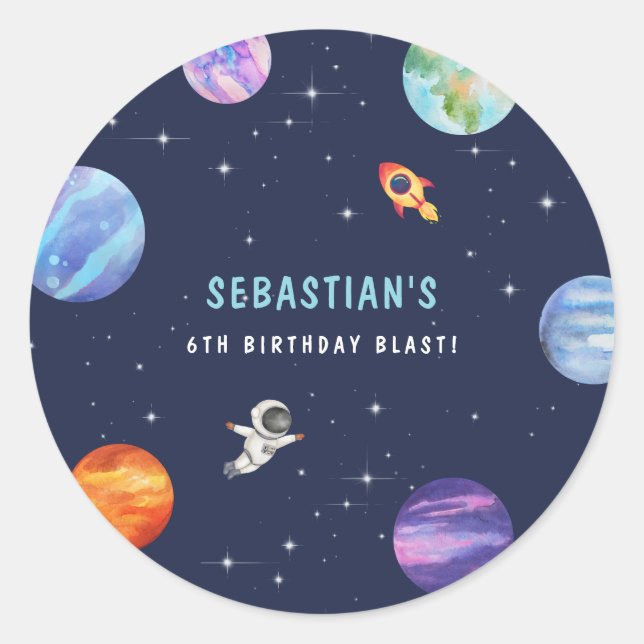 Pegatina Redonda Estrellas mágicas galaxia fiesta de cumpleaños acu (Anverso)