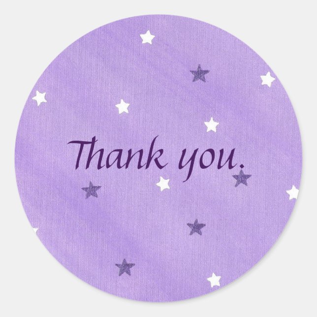 Pegatina Redonda Estrellas moradas blancas en la lavanda Gracias Pe (Anverso)