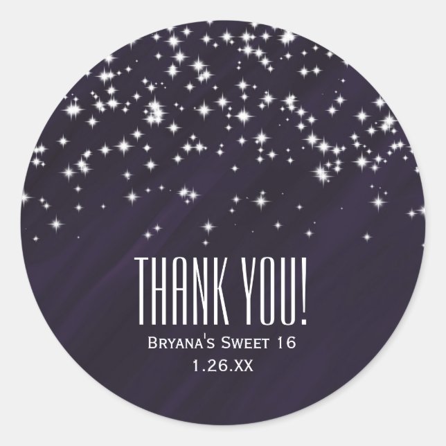 Pegatina Redonda Estrellas moradas y espumosas Elegante glamour fav (Anverso)