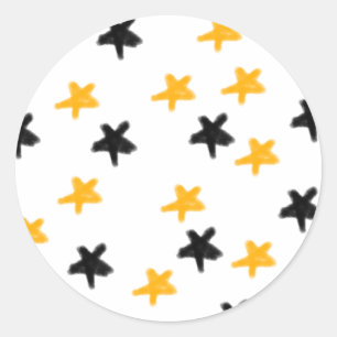 Pegatina Redonda estrellas negras amarillas agregar fecha de cumple