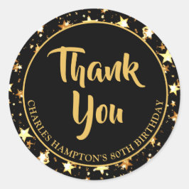 Pegatina Redonda Estrellas Negras de Oro por tu 80 cumpleaños GRACI
