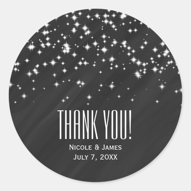 Pegatina Redonda Estrellas negras y espumosas: elegante favor del g (Anverso)