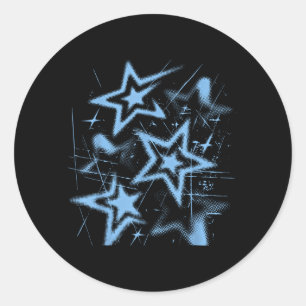 Pegatina Redonda Estrellas Nge Y2k Años 2000 Gráfico Ciber Azul Vin