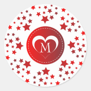 Pegatina Redonda Estrellas Rojas Y Corazón
