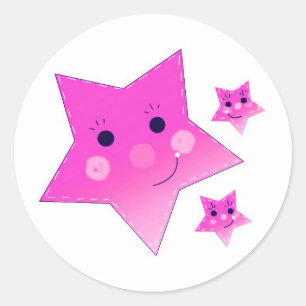 Pegatina Redonda Estrellas rosadas