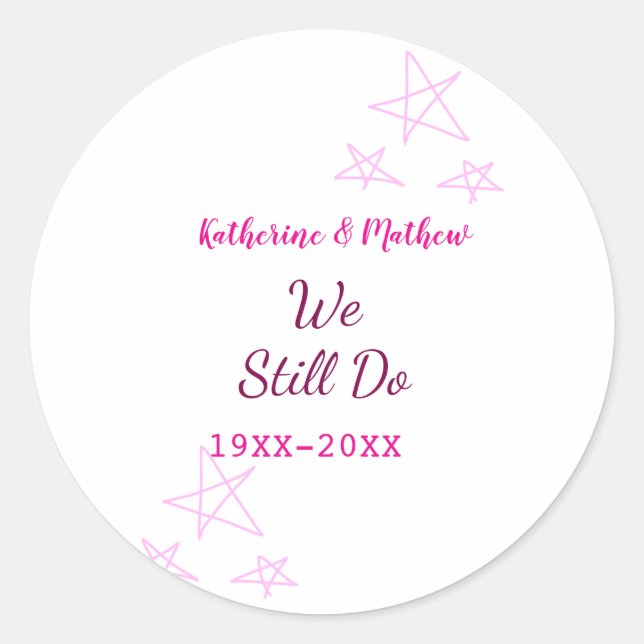 Pegatina Redonda Estrellas rosas Renovación de votos boda de aniver (Anverso)