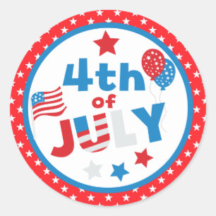 Pegatina Redonda Estrellas y bandera rojas, blancas y azules 4 de j