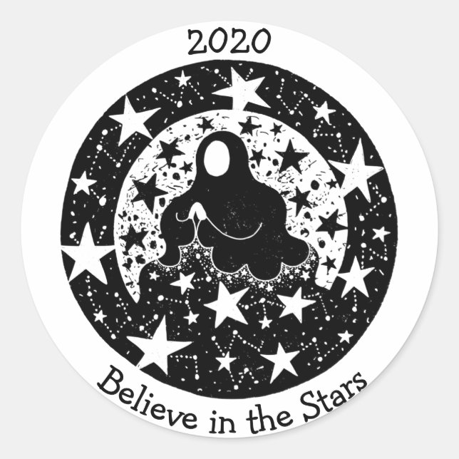 Pegatina Redonda Estrellas y constelaciones Dream Weaver B/W (Anverso)