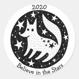 Pegatina Redonda Estrellas y constelaciones Lobo Blanco Perro Amiga