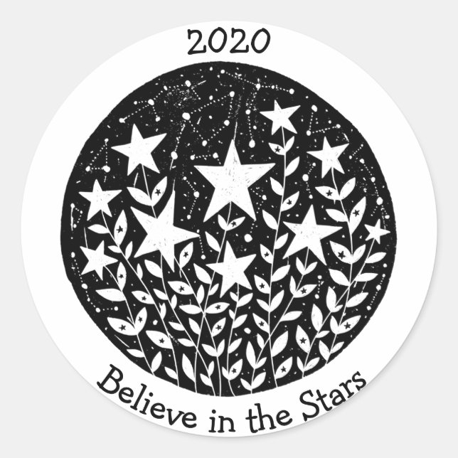 Pegatina Redonda Estrellas y constumbres Jardín de flores en el cie (Anverso)