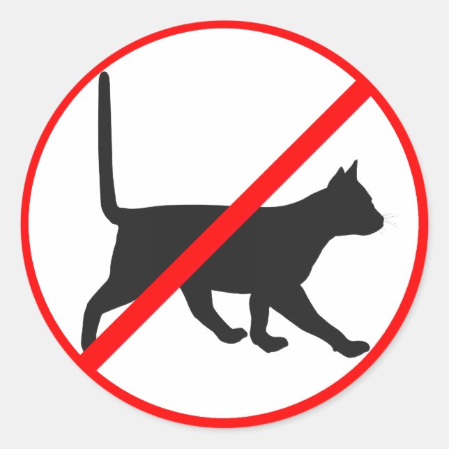 Pegatina Redonda ¡Estrictamente Prohibido Para Gatos! (Anverso)