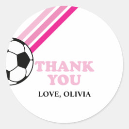 Pegatina Redonda Estripas rosadas de fútbol gracias cumpleaños