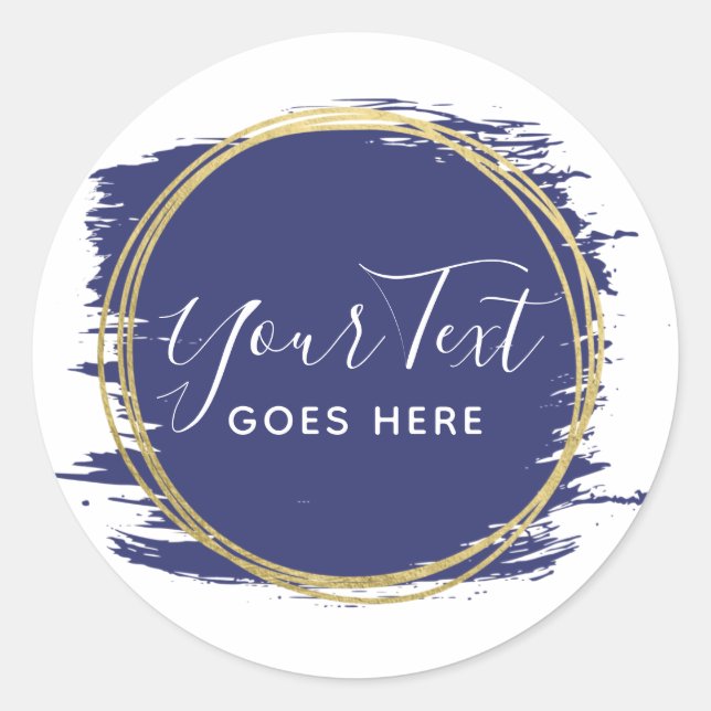 Pegatina Redonda Estroca de pintura azul de la marina y geométrica  (Anverso)