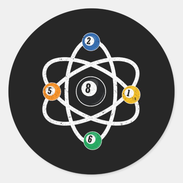 Pegatina Redonda Estructura Atómica Billiards Men Funciona 8 Ball P (Anverso)