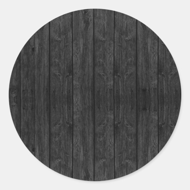 Pegatina Redonda Estructura de textura de pared de madera negra (Anverso)