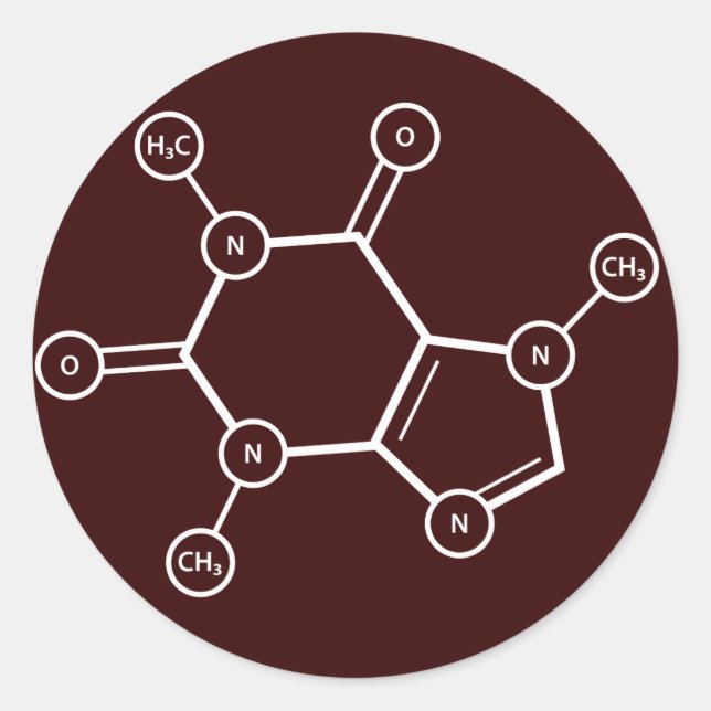 Pegatina Redonda Estructura molecular C8H10N4O2 (Anverso)