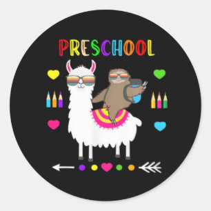 Pegatina Redonda Estudiante de equipo de secundaria Sloth Llama de