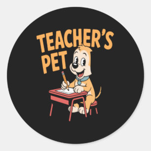 Pegatina Redonda Estudiante de escuela primaria lindo perro diverti