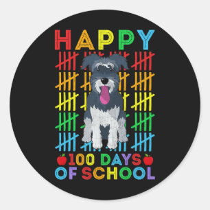 Pegatina Redonda Estudiante de perro Schnauzer en miniatura feliz 1