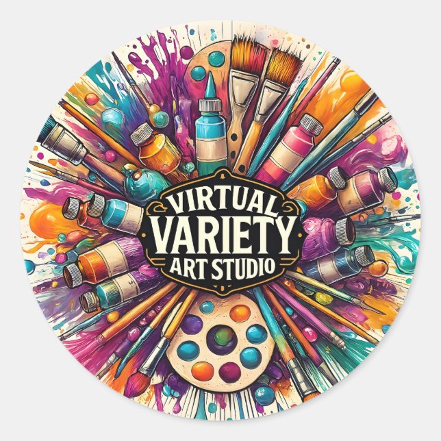 Pegatina Redonda Estudio de Arte Variado Virtual – Salpicadura de P (Anverso)