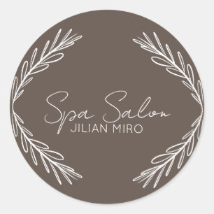 Pegatina Redonda Estudio de belleza Branch Salon Brown