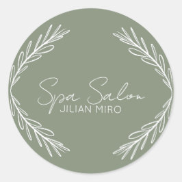 Pegatina Redonda Estudio de Belleza Branch Salon Verde Salvia