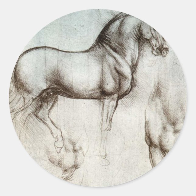 Pegatina Redonda Estudio de caballos - Leonardo da Vinci (Anverso)