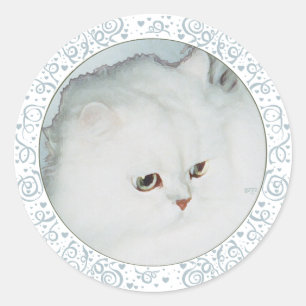 Pegatina Redonda Estudio de cabeza de gato persa plateado