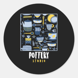 Pegatina Redonda Estudio de cerámica regalo de escultura de porcela