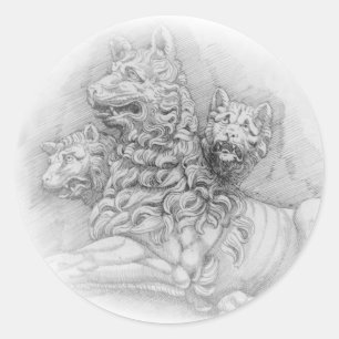 Pegatina Redonda Estudio de la estatua de un león - Pierre Jacques