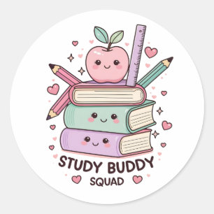 Pegatina Redonda Estudio Kawaii Material Escolar Buddy Squad