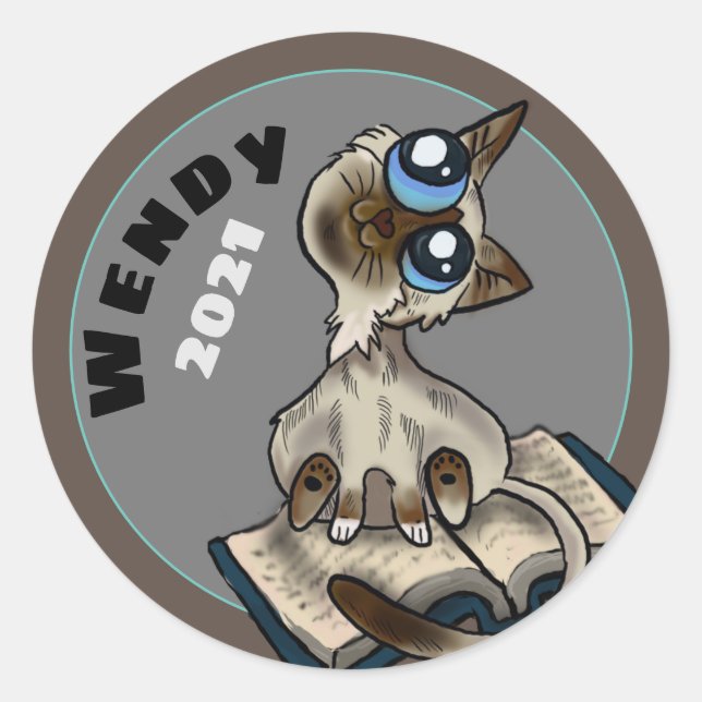 Pegatina Redonda Estudio útil Personalizado de gatos (Anverso)