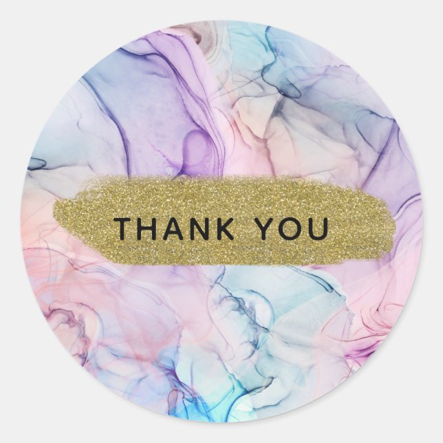 Pegatina Redonda Etéreo y tenue acuarela pastel con fantasía glamur (Anverso)