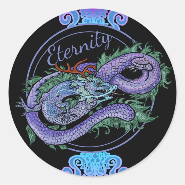 Pegatina Redonda Eternidad del dragón oriental (Anverso)