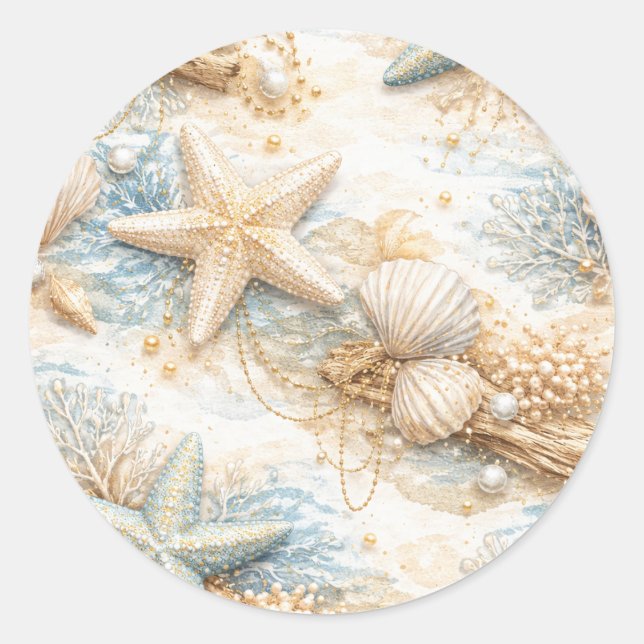 Pegatina Redonda Eterntal Tides Coastal Watercolor Beach Wedding (Anverso)