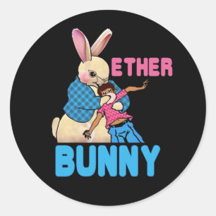 Pegatina Redonda Ether Bunny criminal Kidnap Boy Horror Día de Pasc
