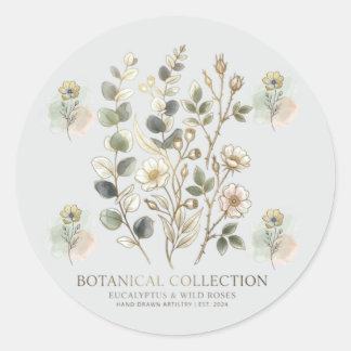 Pegatina Redonda Ethereal Gold & Sage Botanical Collection