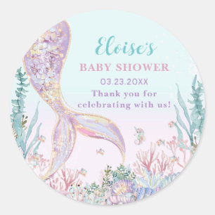 Pegatina Redonda Ethereal Mermaid Under Sea Baby Shower