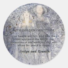 Pegatina Redonda Ethereal Navy Vintage Art Nouveau Wedding