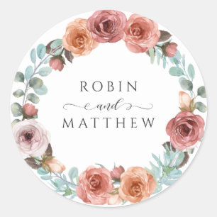 Pegatina Redonda Ethereal Rubor Peach Floral Boda