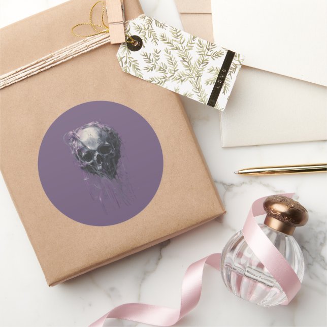 Pegatina Redonda Ethereal Skull Abstract Grunge Dark Art (Regalar)