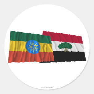 Pegatina Redonda Etiopía y banderas que agitan de Oromia