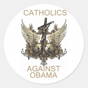 Pegatina Redonda Etiqueta-Católicos contra Obama
