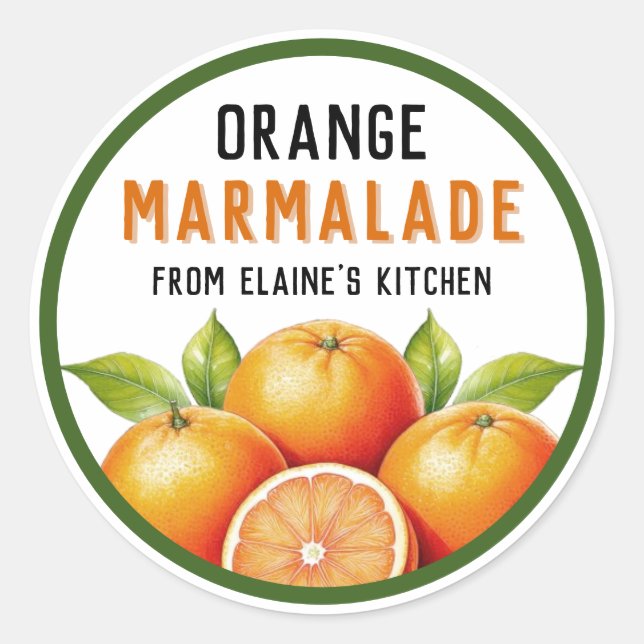 Pegatina Redonda Etiquetado de mermelada de naranja en conserva (Anverso)