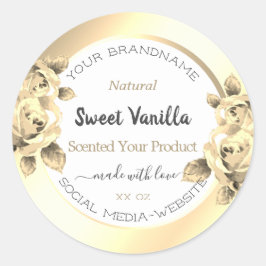Pegatina Redonda Etiquetas anticuadas de oro floral de embalaje bla